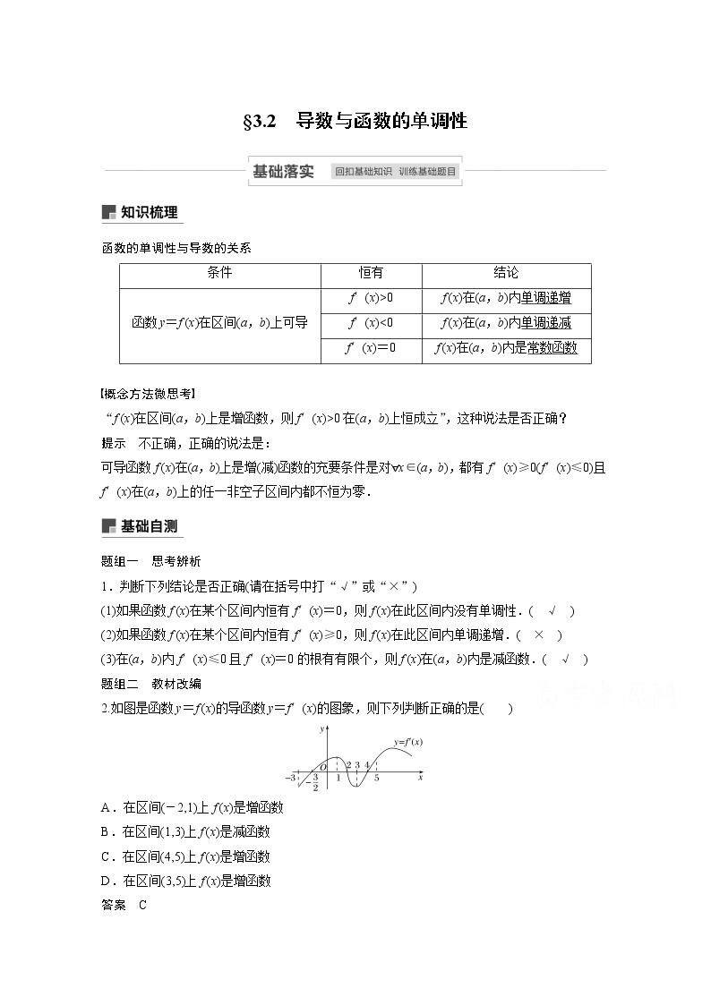 2021高考数学一轮复习学案：第三章3.2导数与函数的单调性01