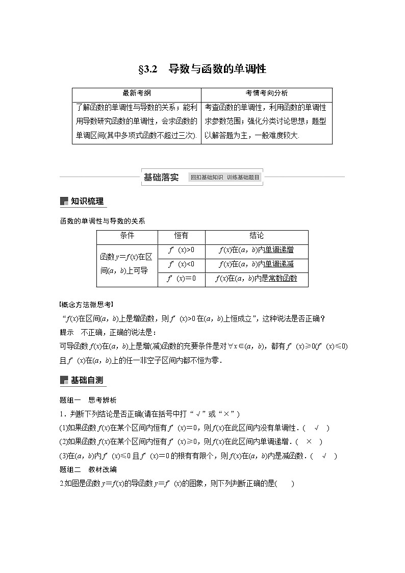 2021高考数学（理）人教A版一轮复习学案作业：第三章3.2导数与函数的单调性01
