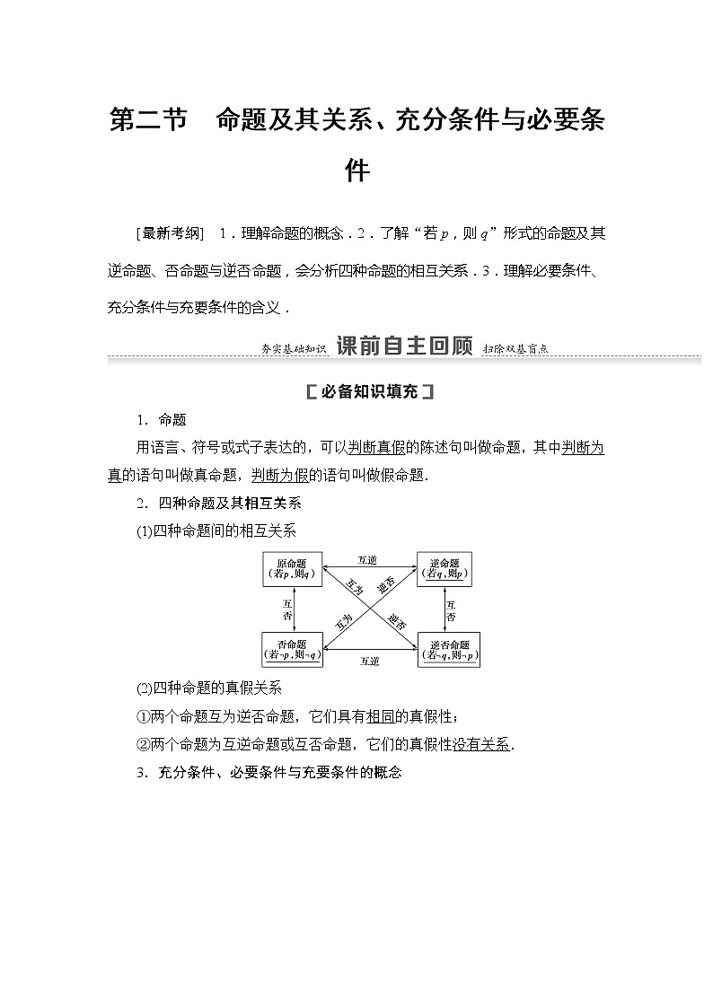 2021版新高考数学（文科）一轮复习教师用书：第1章第2节　命题及其关系、充分条件与必要条件01
