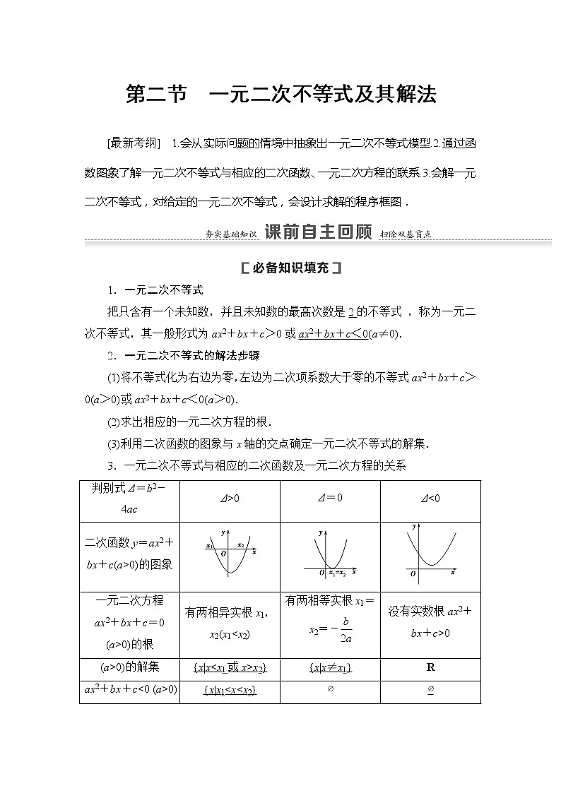 2021版新高考数学（文科）一轮复习教师用书：第7章第2节　一元二次不等式及其解法01