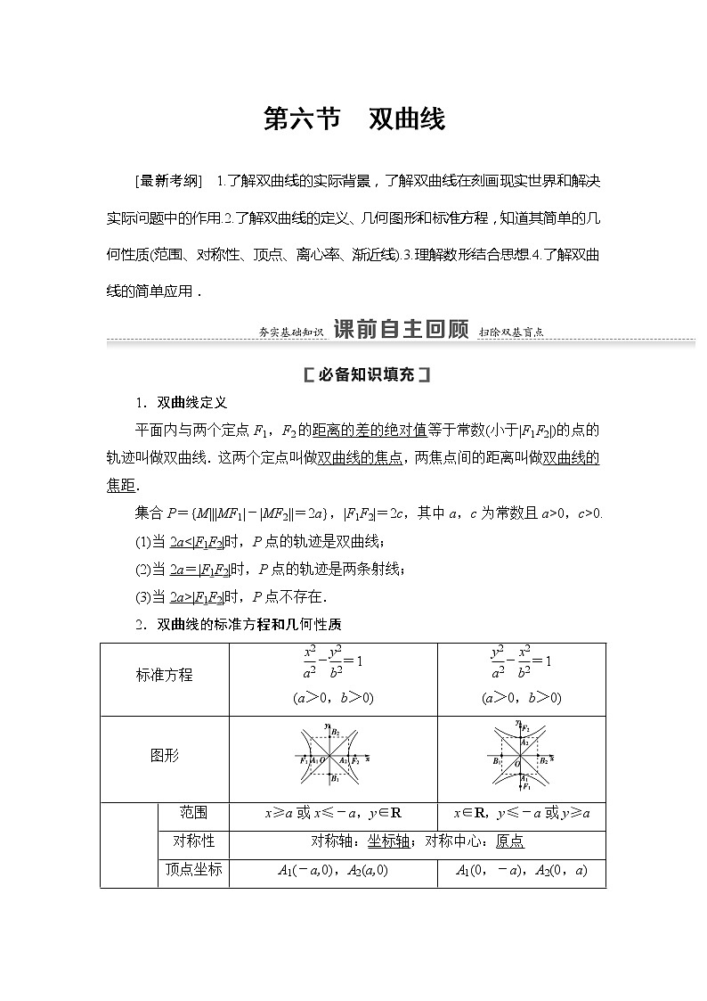 2021版新高考数学（文科）一轮复习教师用书：第9章第6节　双曲线01