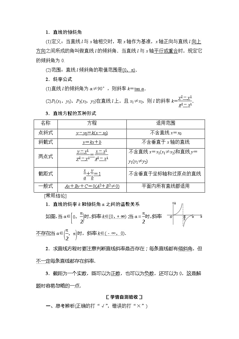 2021版新高考数学（理科）一轮复习教师用书：第9章第1节　直线的倾斜角与斜率、直线的方程02