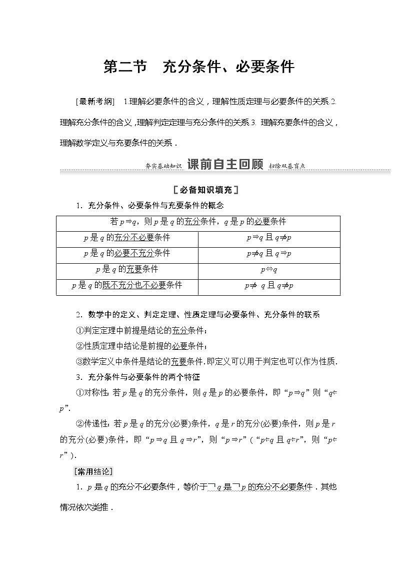 2021版江苏高考数学一轮复习讲义：第1章第2节　充分条件、必要条件第1页