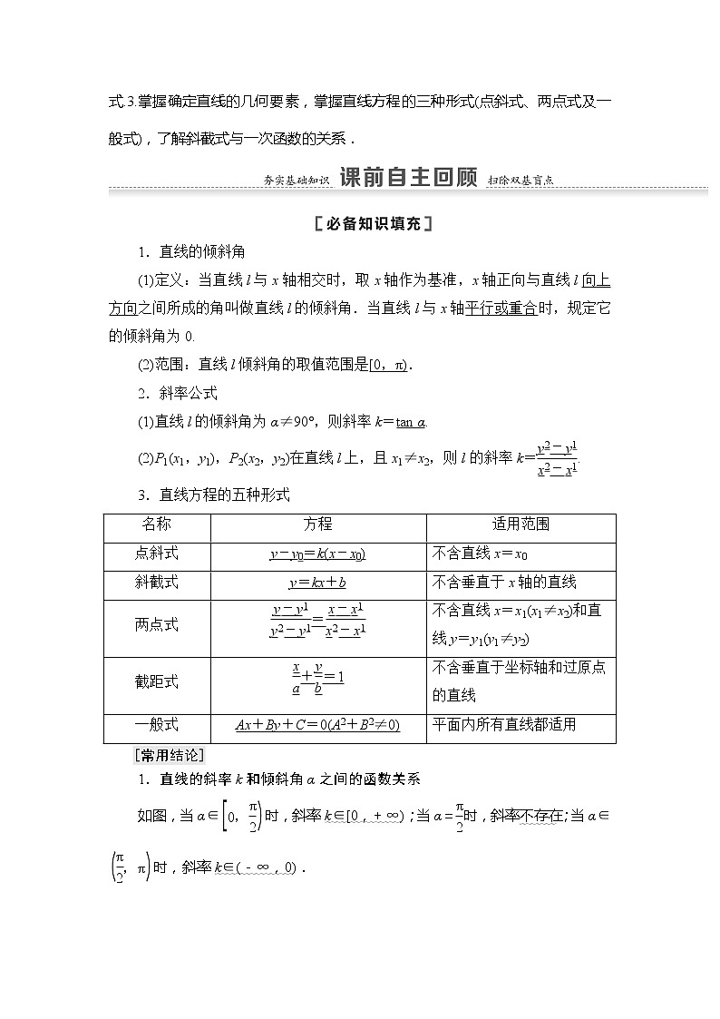 2021版江苏高考数学一轮复习讲义：第8章第1节　直线的倾斜角与斜率、直线的方程02