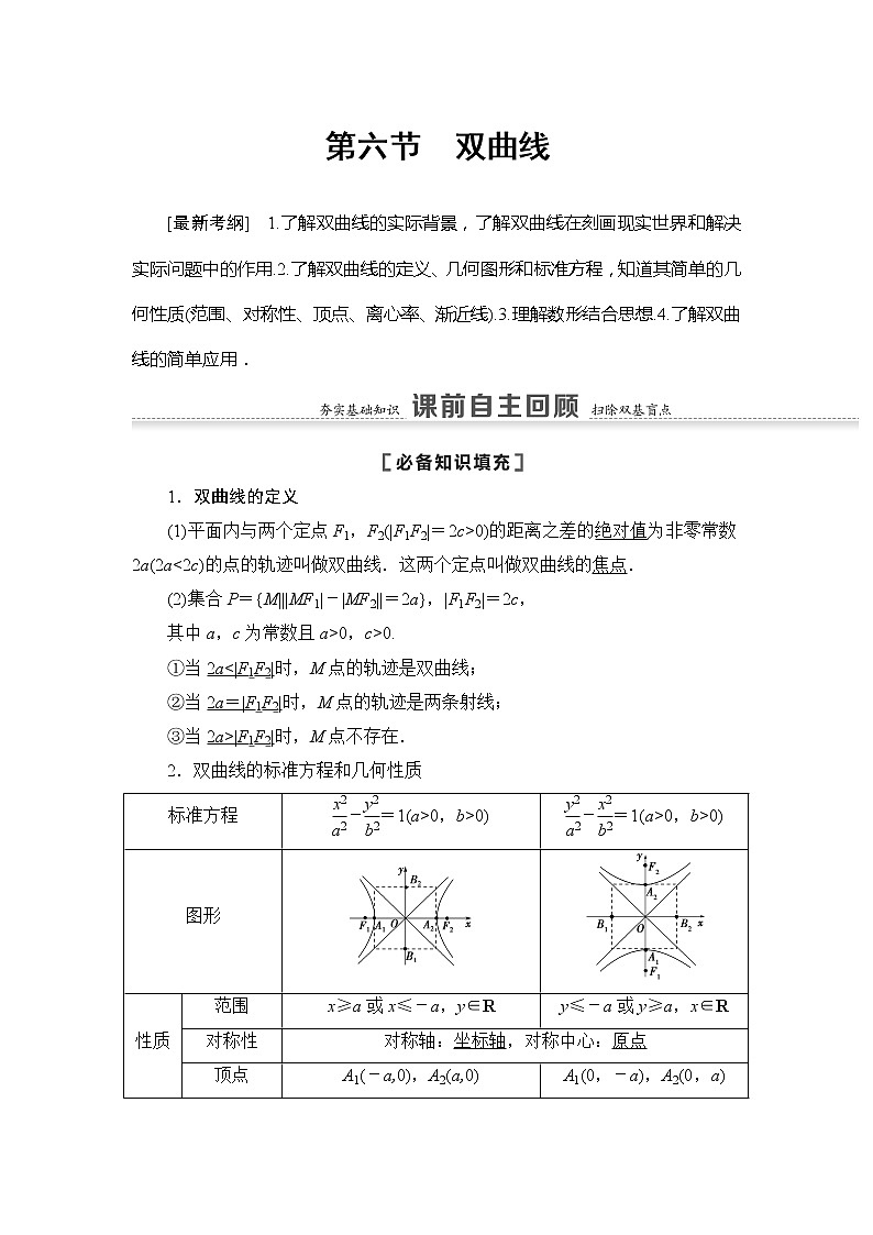 2021版江苏高考数学一轮复习讲义：第8章第6节　双曲线01