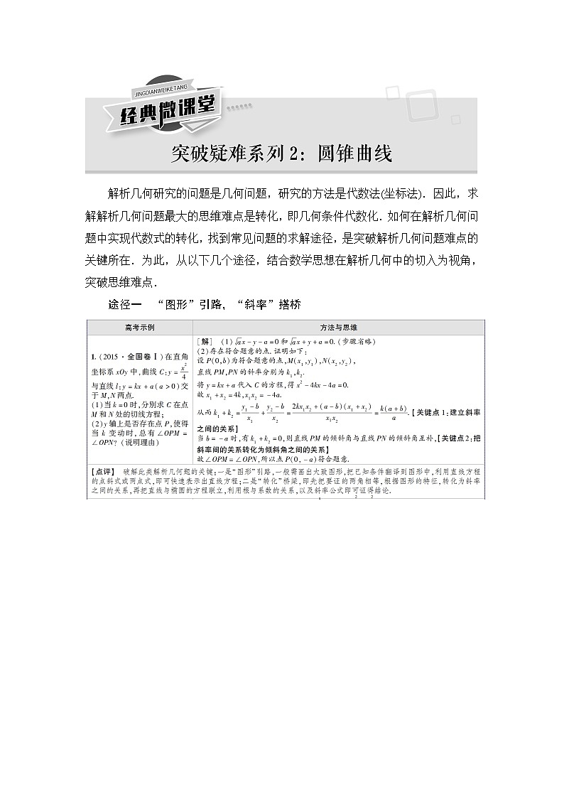 2021版江苏高考数学一轮复习讲义：第8章经典微课堂突破疑难系列2：圆锥曲线01