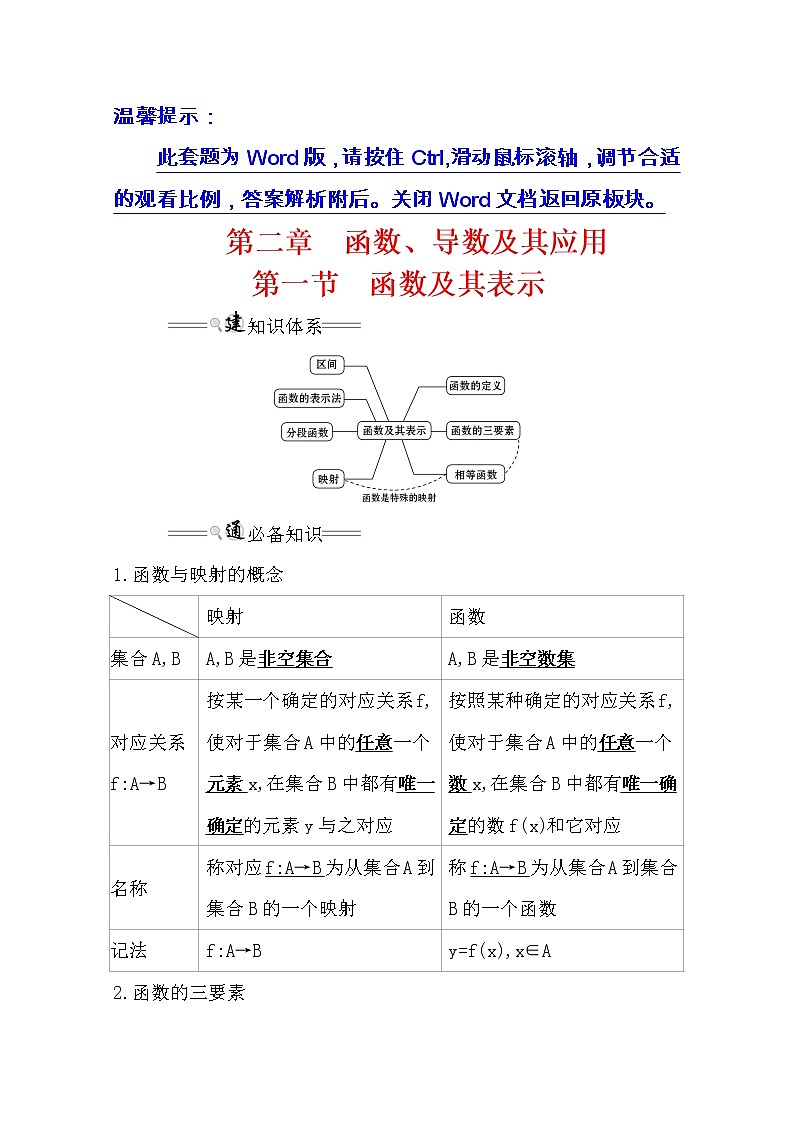 2021版高考文科数学人教通用版大一轮复习基础自查学案：2.1　函数及其表示01