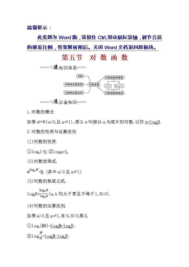 2021版高考文科数学人教通用版大一轮复习基础自查学案：2.5　对数函数01