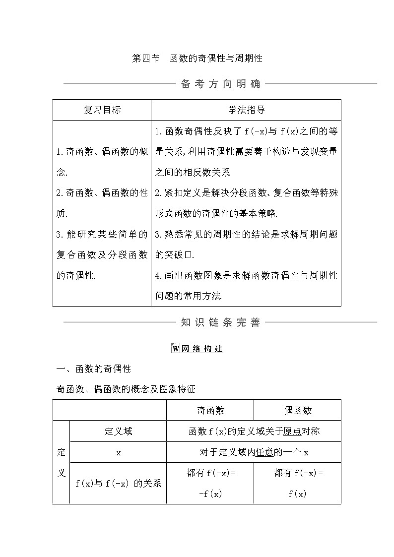 2021版高考数学导与练一轮复习（浙江版）知识梳理：第二章第四节　函数的奇偶性与周期性第1页