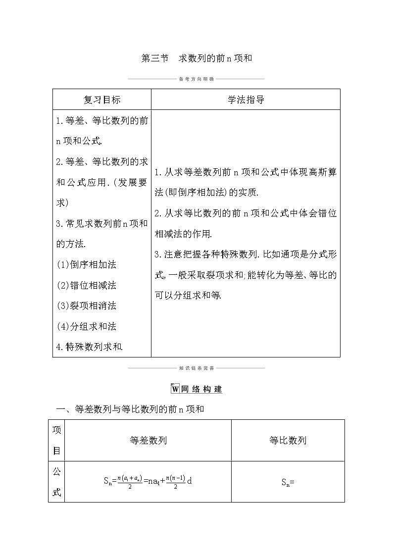 2021版高考数学导与练一轮复习（浙江版）知识梳理：第九章第三节　求数列的前n项和第1页
