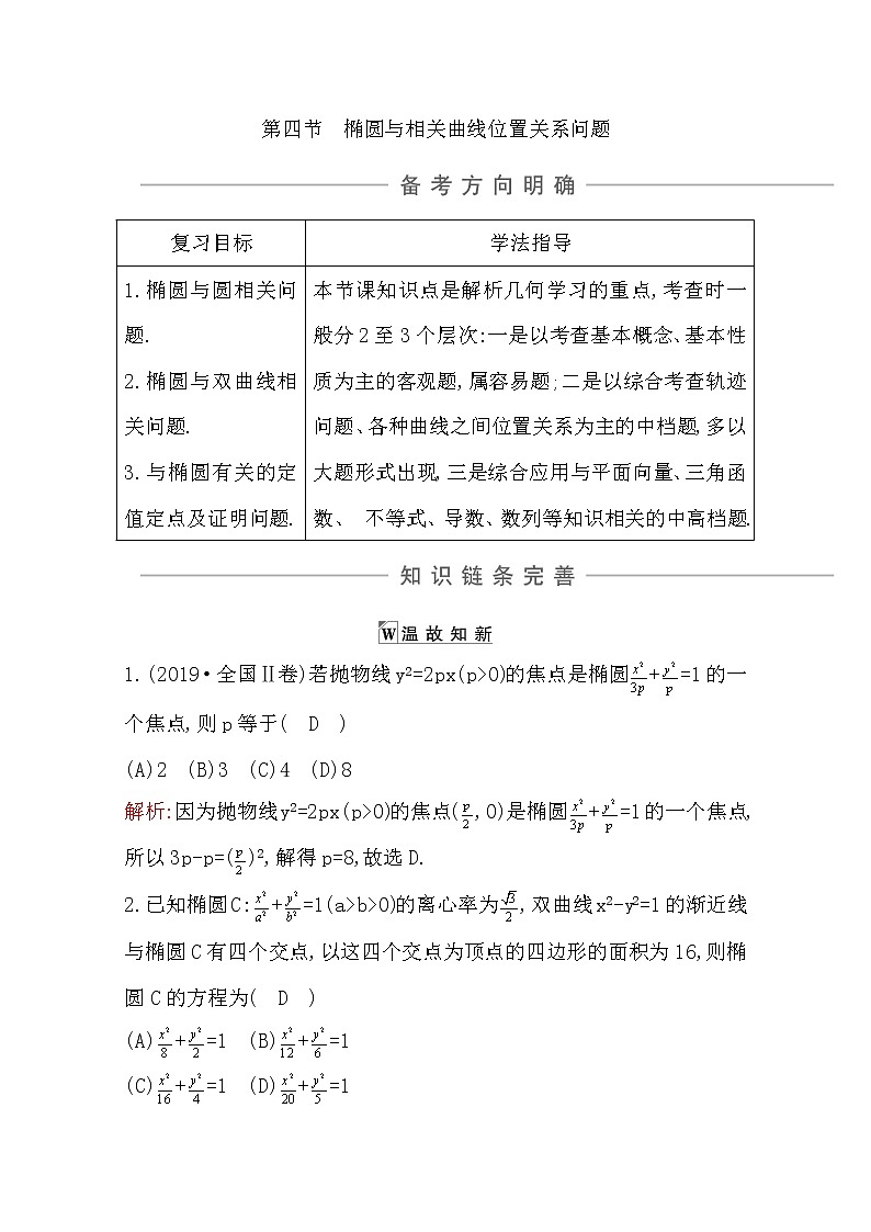2021版高考数学导与练一轮复习（浙江版）知识梳理：第十二章第四节　椭圆与相关曲线位置关系问题01