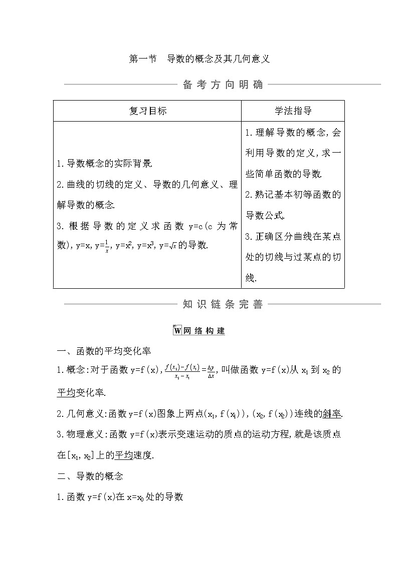 2021版高考数学导与练一轮复习（浙江版）知识梳理：第十四章第一节　导数的概念及其几何意义第1页