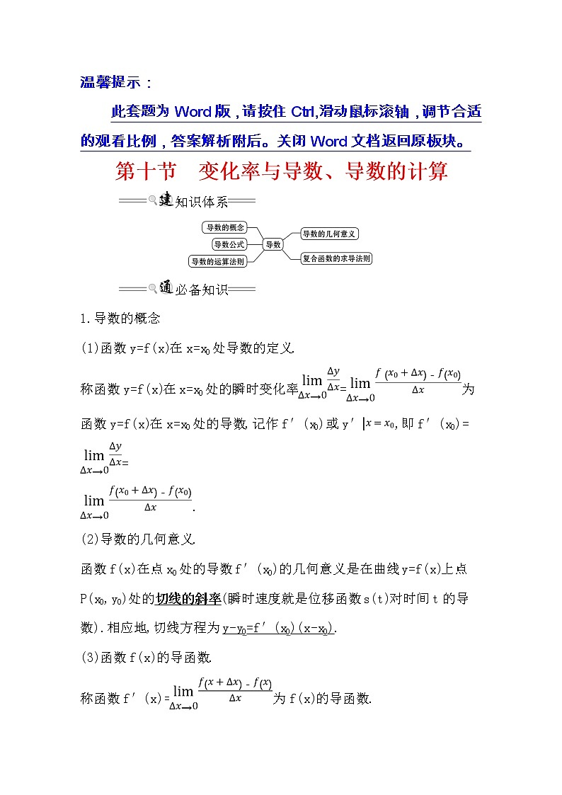 2021版高考理科数学人教通用版大一轮复习基础自查学案：2.10　变化率与导数、导数的计算01