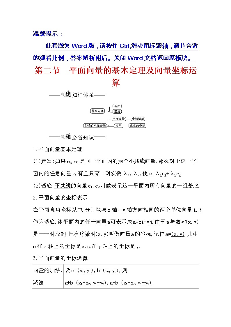 2021版高考理科数学人教通用版大一轮复习基础自查学案：4.2　平面向量的基本定理及向量坐标运算01