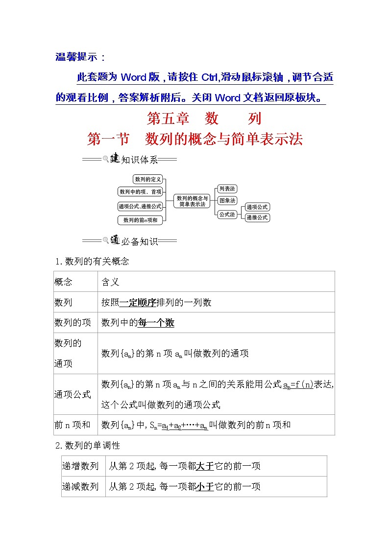 2021版高考理科数学人教通用版大一轮复习基础自查学案：5.1　数列的概念与简单表示法01