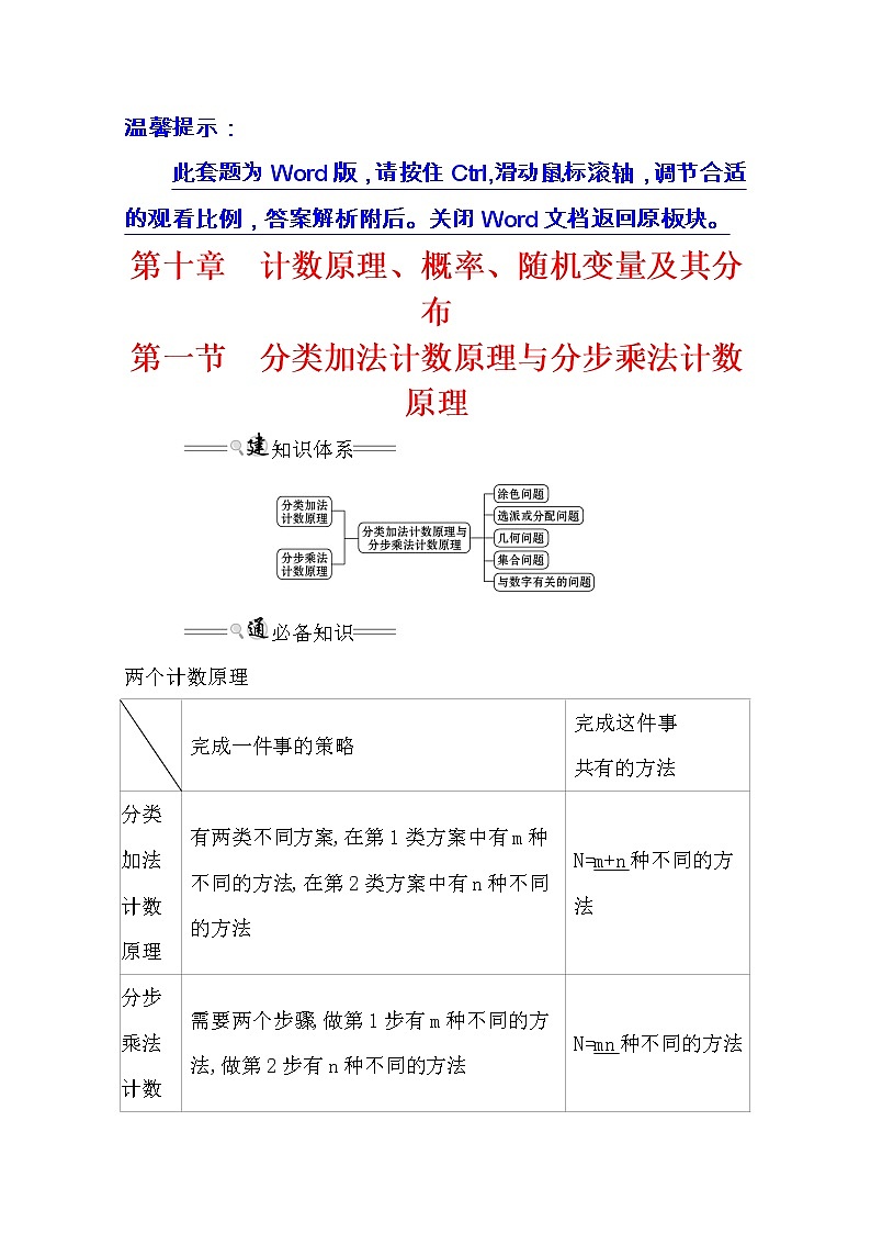 2021版高考理科数学人教通用版大一轮复习基础自查学案：10.1　分类加法计数原理与分步乘法计数原理01