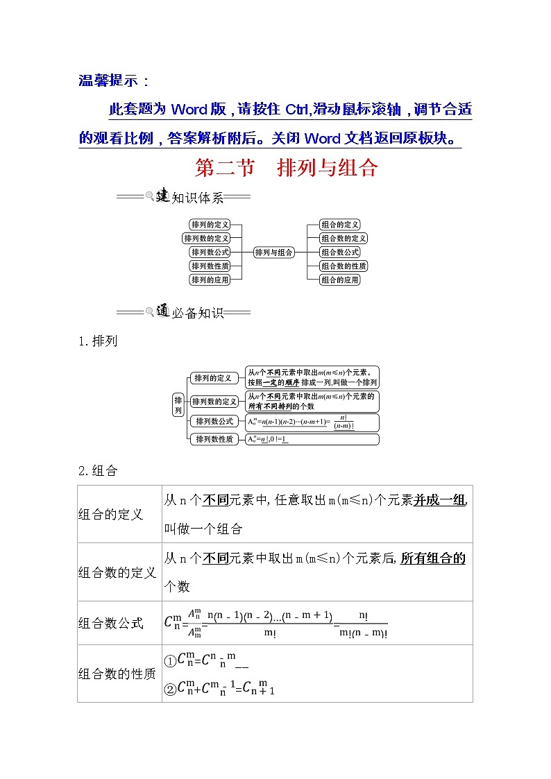 2021版高考理科数学人教通用版大一轮复习基础自查学案：10.2　排列与组合01