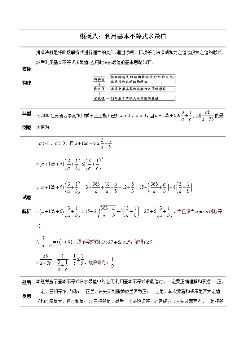 模板八：利用基本不等式求最值 试卷01