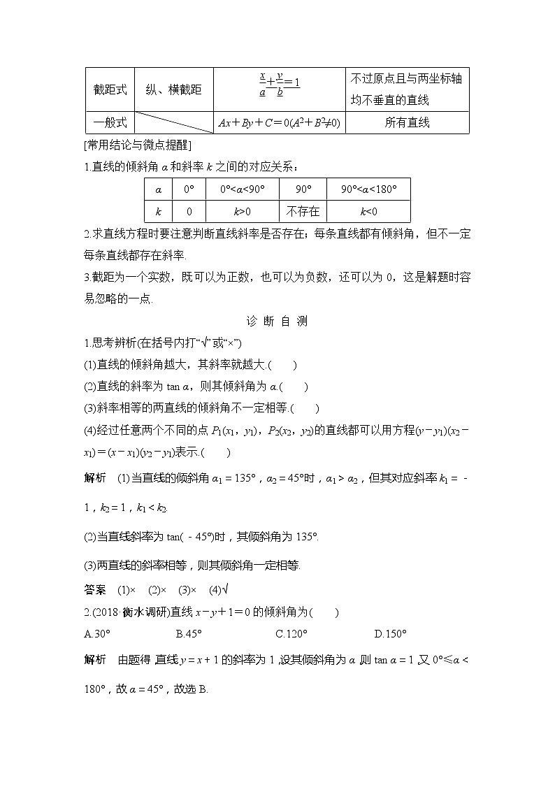 2019版高考数学（文）创新大一轮人教A全国通用版讲义：第九章平面解析几何第1节第2页