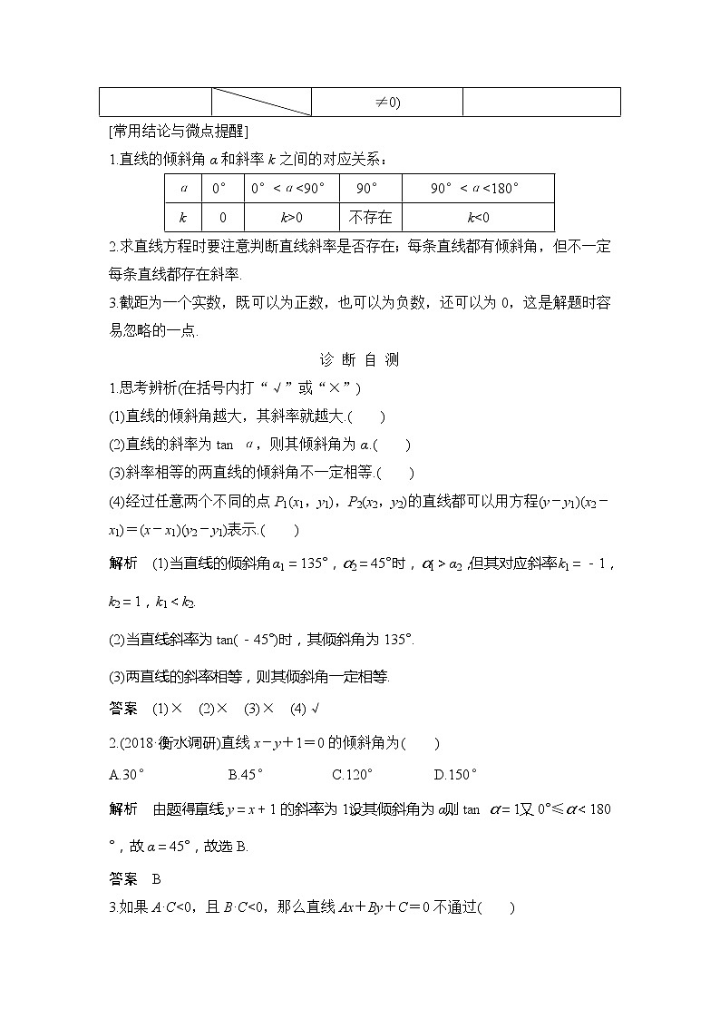 2019版高考数学（理）创新大一轮人教B全国通用版讲义：第九章平面解析几何第1节第2页