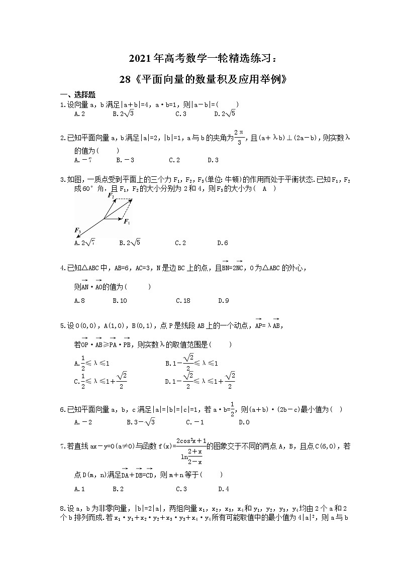 2021年高考数学一轮精选练习：28《平面向量的数量积及应用举例》(含解析)第1页