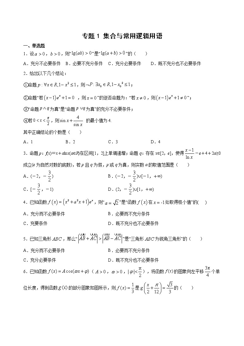 专题1 集合与常用逻辑用语-备战2021年高考大一轮复习典型题精讲精析（原卷版）第1页