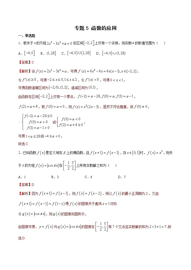 专题5 函数的应用-备战2021年高考大一轮复习典型题精讲精析（解析版）第1页