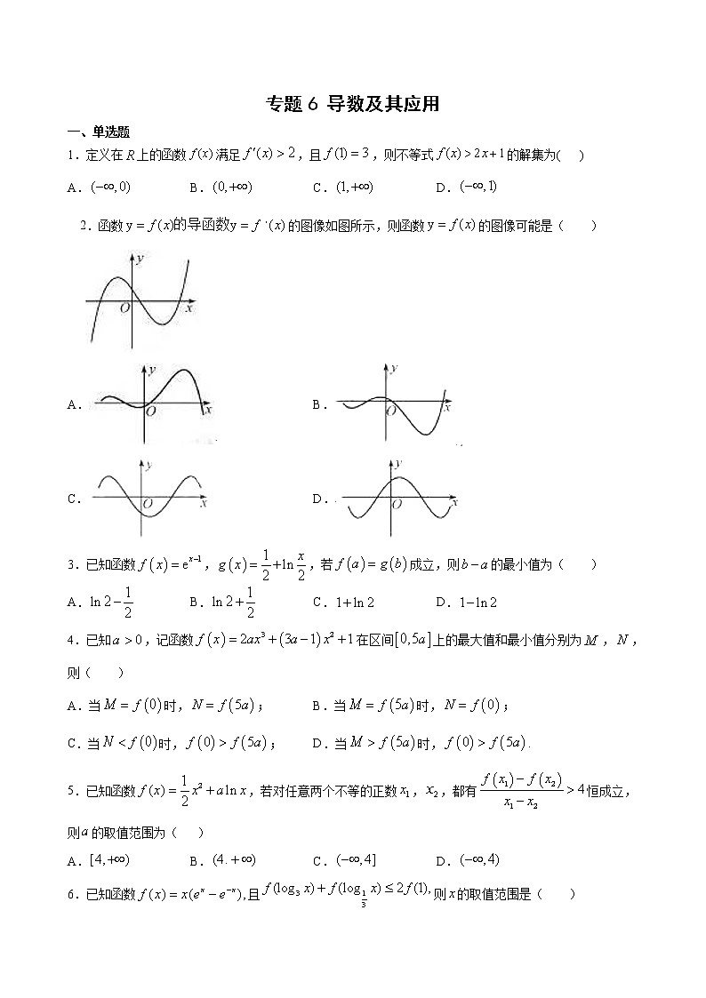 专题6 导数及其应用-备战2021年高考大一轮复习典型题精讲精析（原卷版）第1页