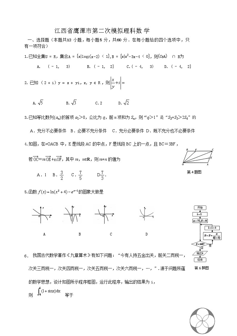 江西省鹰潭市2021届高三第二次模拟考理科数学试卷（含答案）第1页