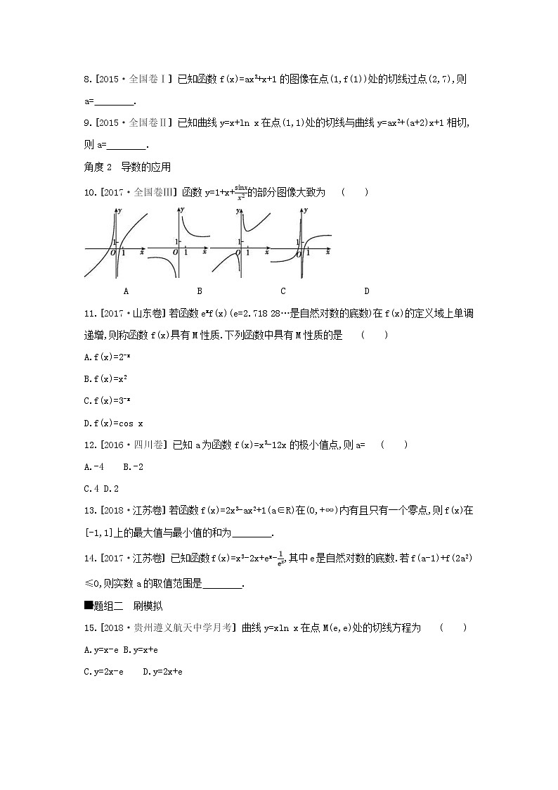 2019届高考数学二轮复习查漏补缺练习：小题必刷卷4《导数及其应用》(含解析)02