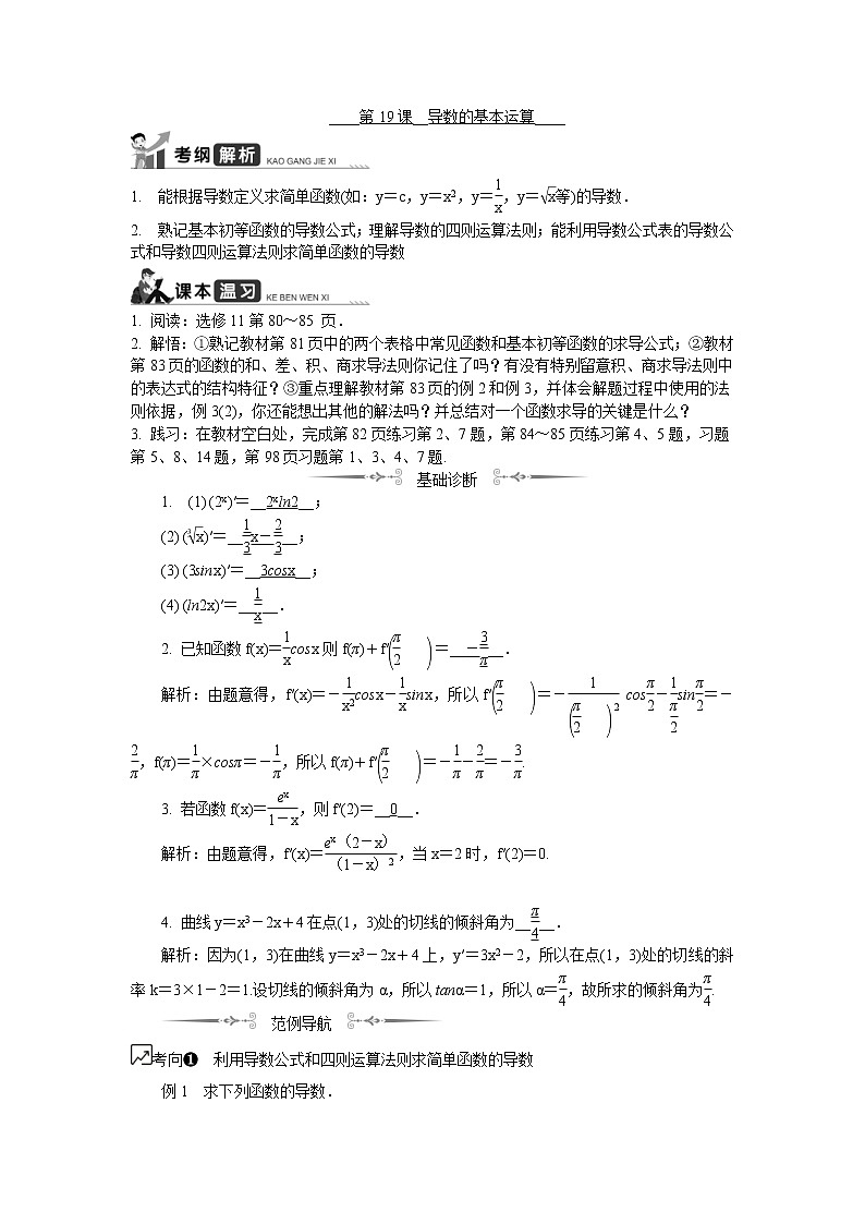 2020版江苏高考数学一轮复习学案：第19课《导数的基本运算》(含解析)第1页