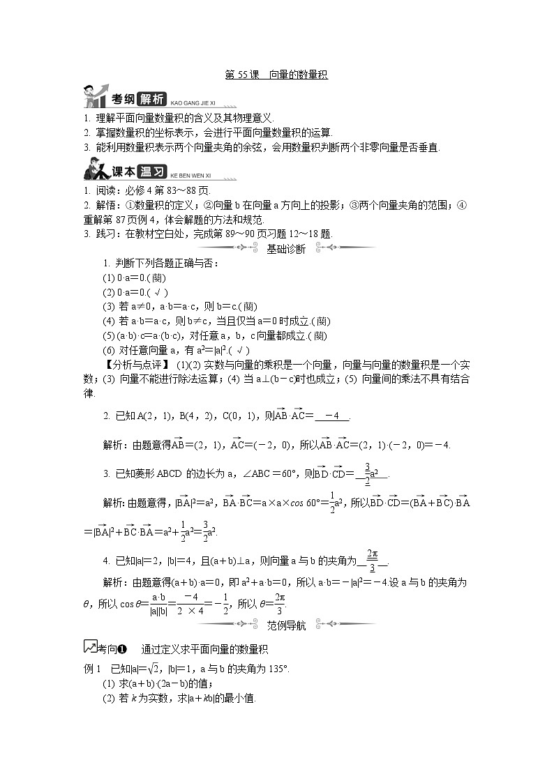 2020版江苏高考数学一轮复习学案：第55课《向量的数量积》(含解析)第1页