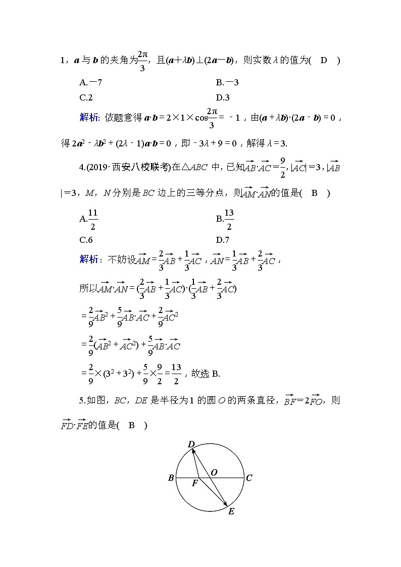 2020版高考数学一轮复习课时作业28《 平面向量的数量积》(含解析) 练习02
