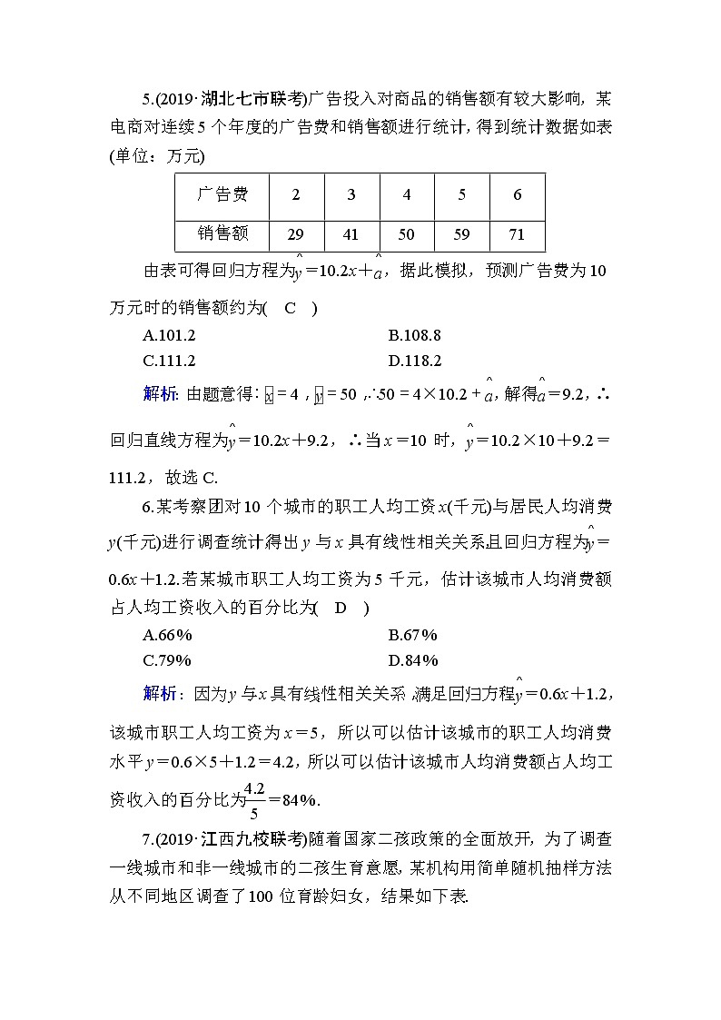 2020版高考数学一轮复习课时作业61《 变量间的相关关系、统计案例》(含解析) 练习03