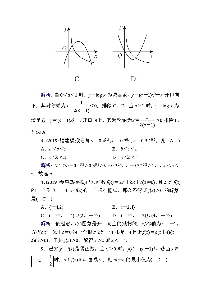2020届高考数学一轮复习：课时作业7《二次函数与幂函数》(含解析) 练习02