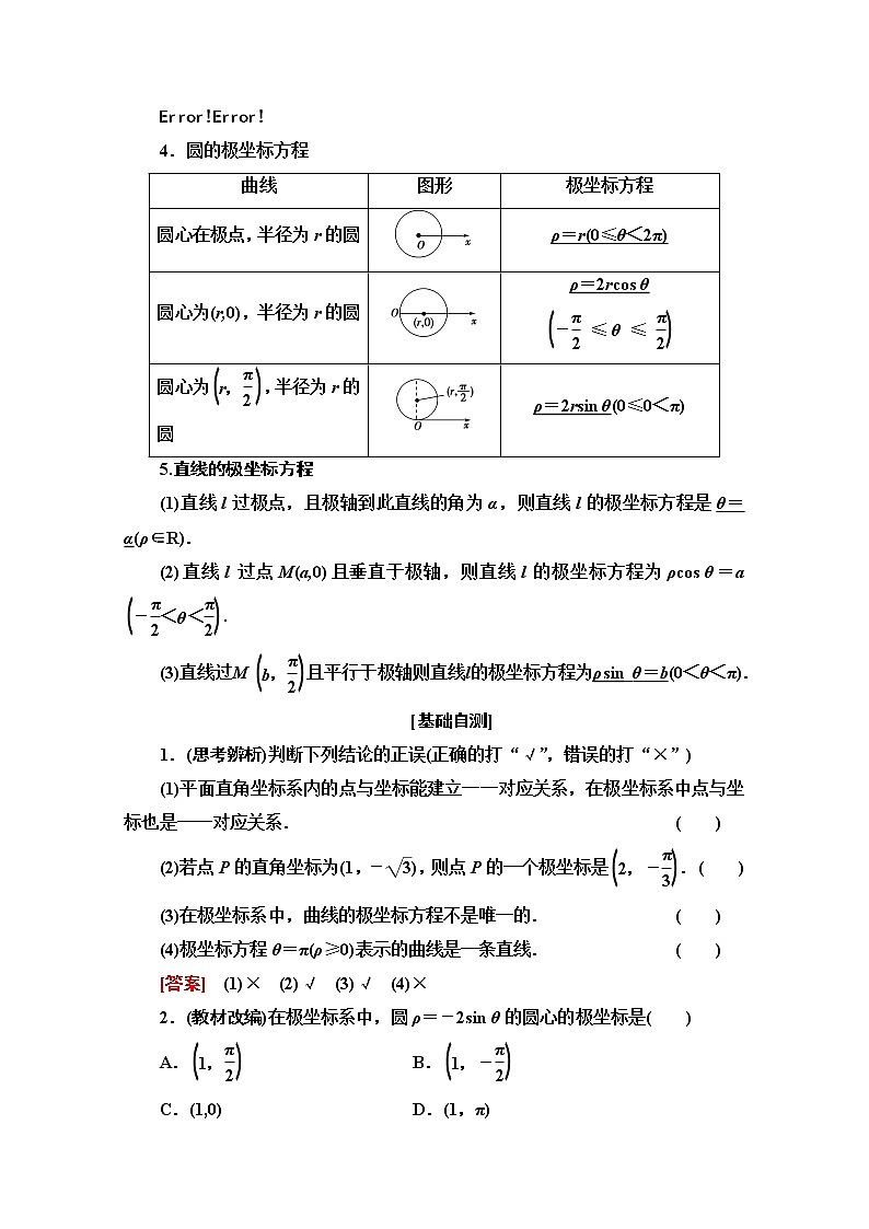 2020版新一线高考文科数学（北师大版）一轮复习教学案：选修4－4第1节　坐标系02