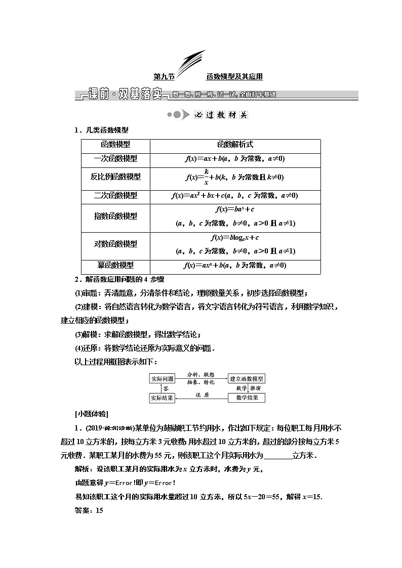 2020版一轮复习数学（理）江苏专版学案：第二章第九节函数模型及其应用01