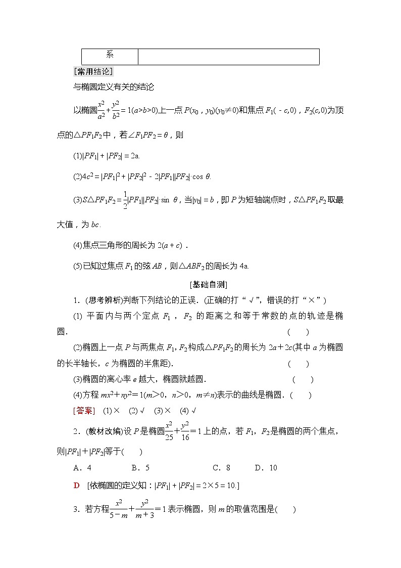 2020版新一线高考理科数学一轮复习教学案：第8章第5节　椭　圆第2页
