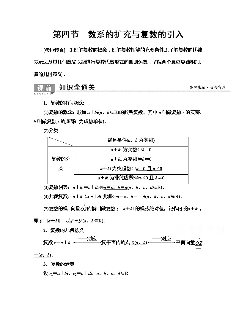 2020版新一线高考文科数学（北师大版）一轮复习教学案：第4章第4节　数系的扩充与复数的引入01