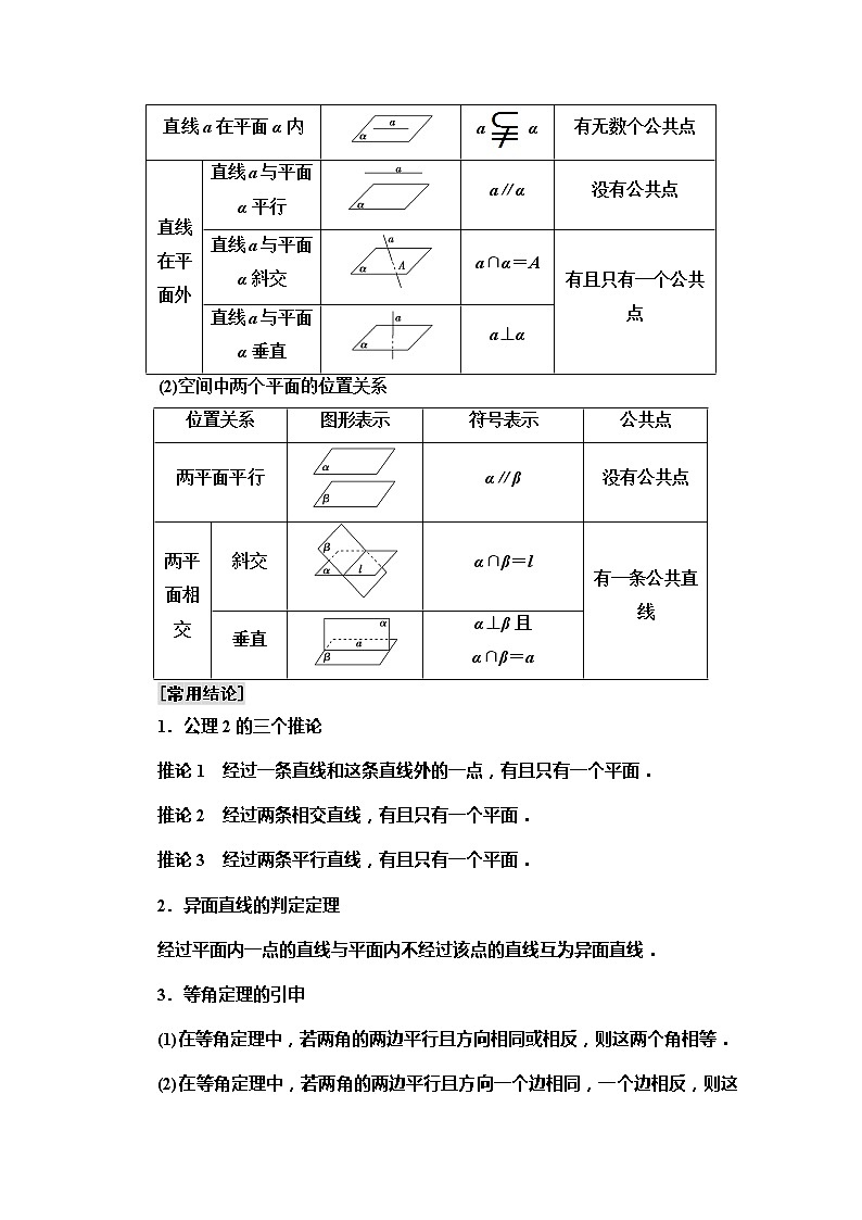 2020版新一线高考文科数学（北师大版）一轮复习教学案：第7章第2节　空间图形的基本关系与公理第2页