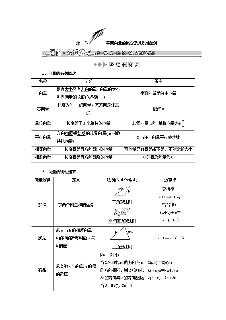 2020版新设计一轮复习数学（理）江苏专版讲义：第五章第一节平面向量的概念及其线性运算01
