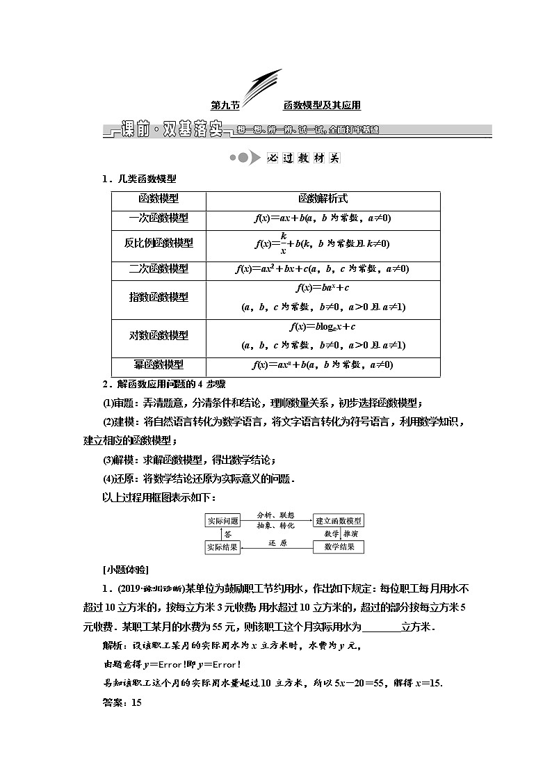 2020版新设计一轮复习数学（文）江苏专版讲义：第二章第九节函数模型及其应用第1页