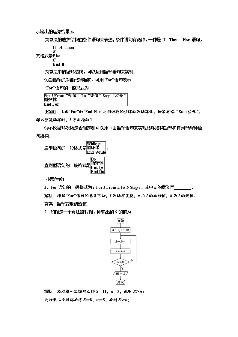 2020版新设计一轮复习数学（文）江苏专版讲义：第十章第一节算法初步02