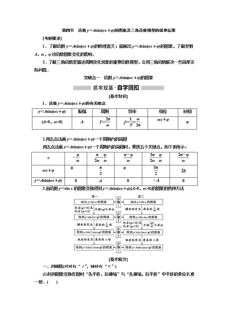 2020版高考新创新一轮复习数学（理）通用版讲义：第四章第四节　函数y＝Asin（ωx＋φ）的图象及三角函数模型的简单应用第1页