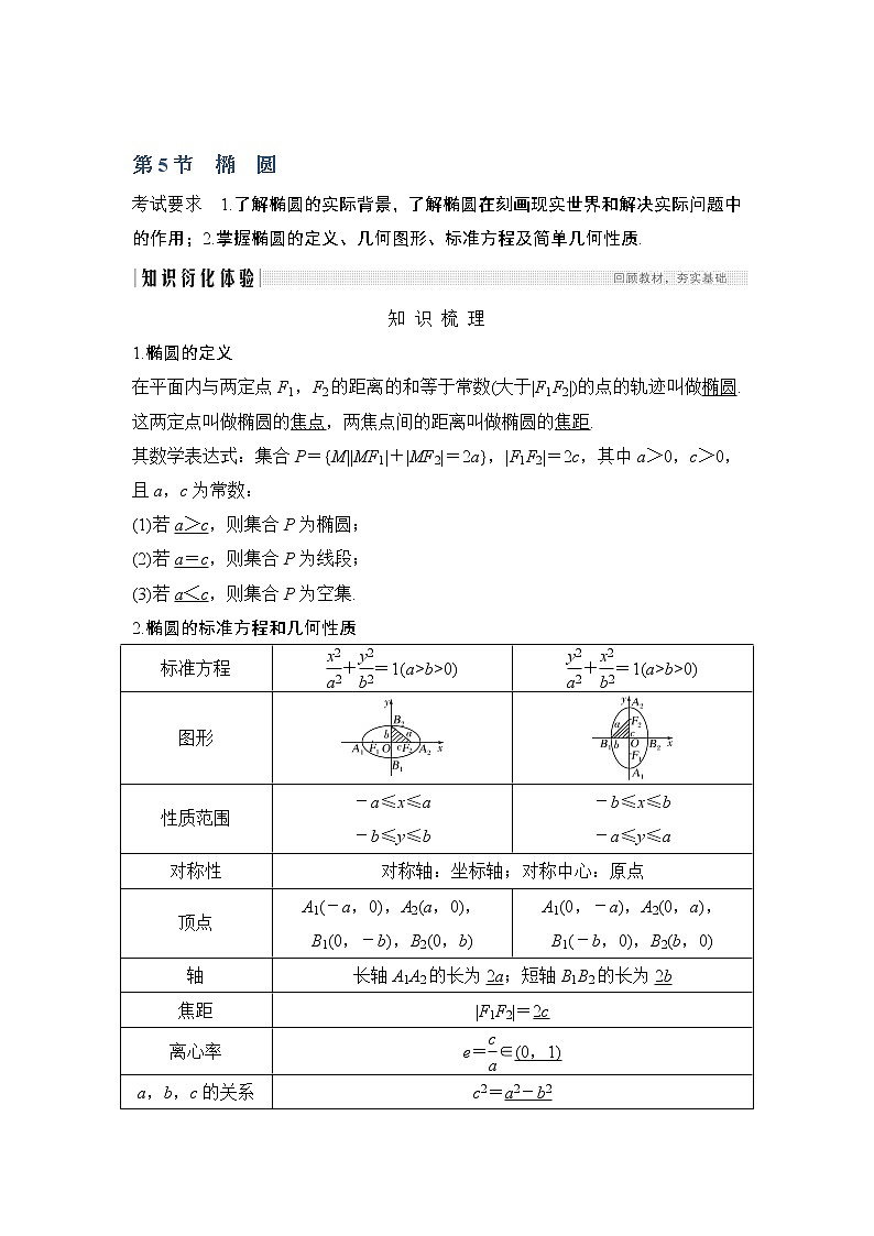 2020版数学（理）人教A版新设计大一轮讲义：第八章第5节第1课时椭圆及简单几何性质01