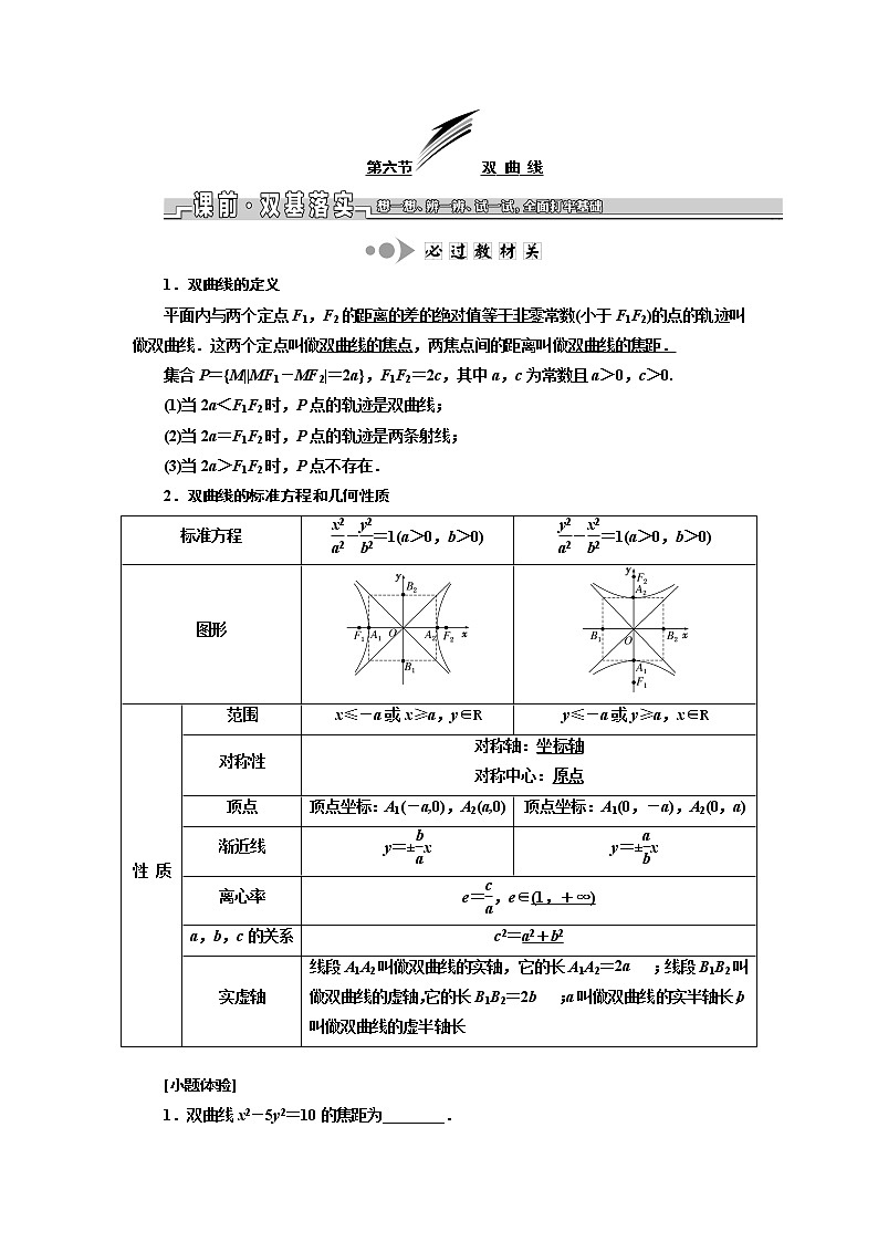 2020版新设计一轮复习数学（理）江苏专版讲义：第九章第六节双曲线第1页