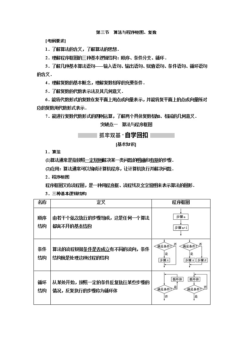 2020版高考新创新一轮复习数学（理）通用版讲义：第十二章第三节　算法与程序框图、复数01