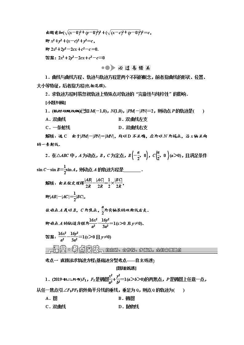 2020版高考数学新设计一轮复习浙江专版讲义：第八章第五节曲线与方程02