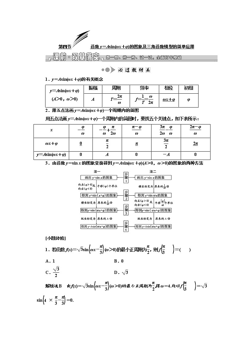 2020版高考数学新设计一轮复习浙江专版讲义：第四章第四节函数y＝Asin（ωx＋φ）的图象及三角函数模型的简单应用01