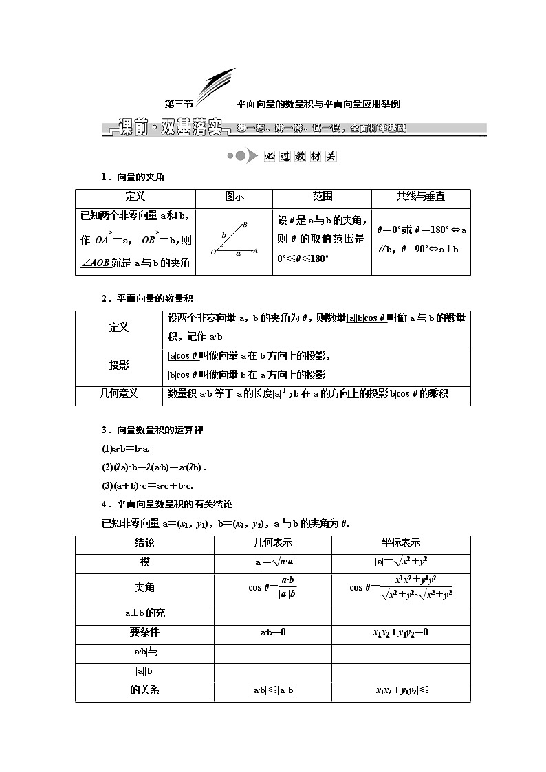 2020版高考数学新设计一轮复习浙江专版讲义：第五章第三节平面向量的数量积与平面向量应用举例01